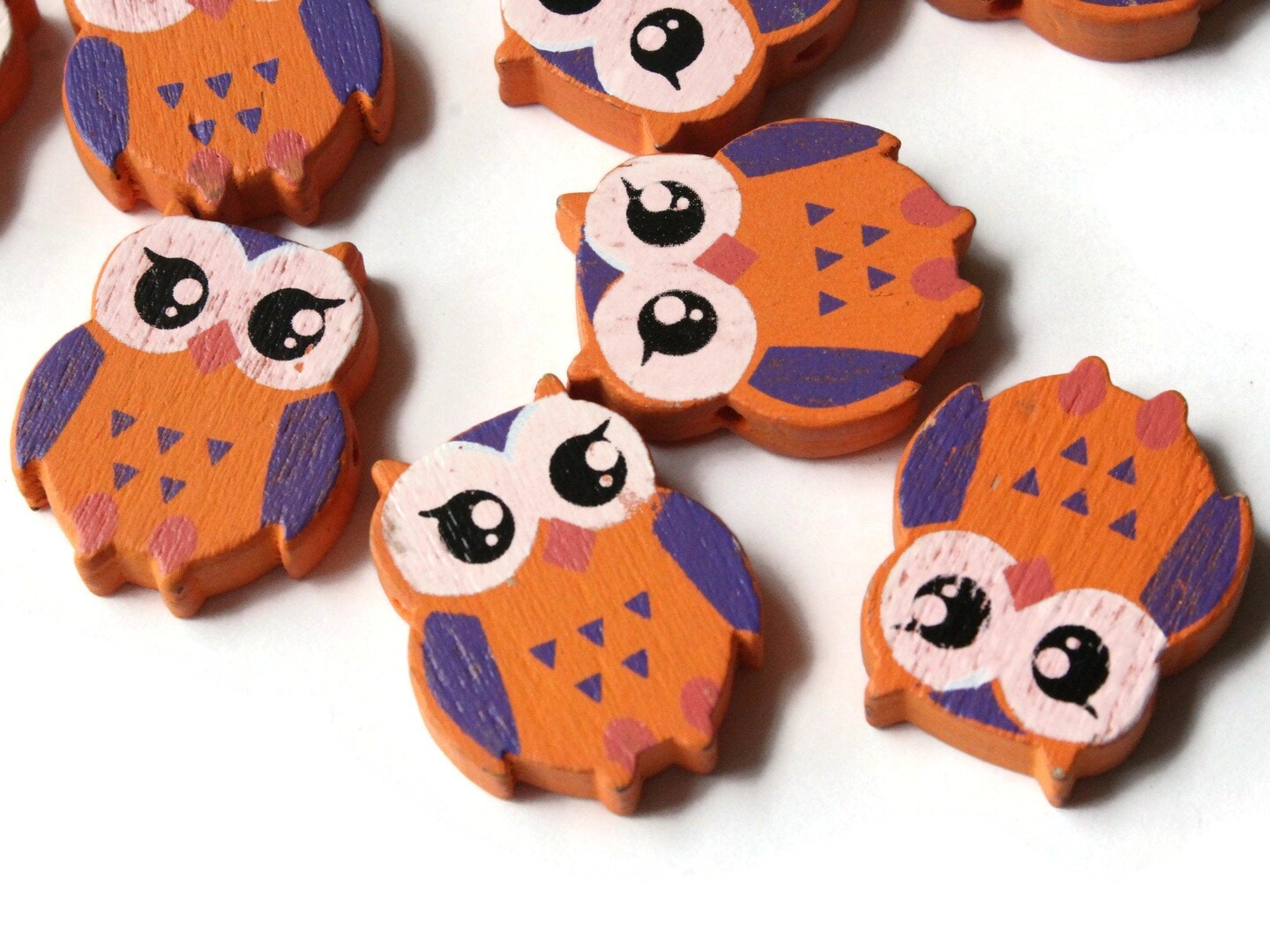 12 22mm Orange Wooden Owl Beads Wood Animal Beads Cute Bird Beads Novelty Beads to String