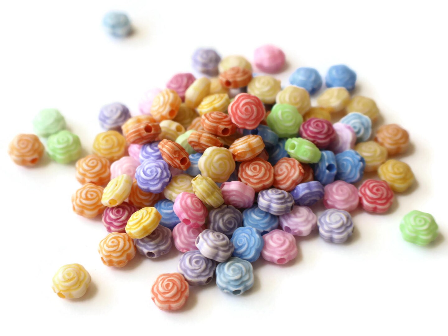 100 8mm Small Plastic Mixed Color Rose Flower Beads