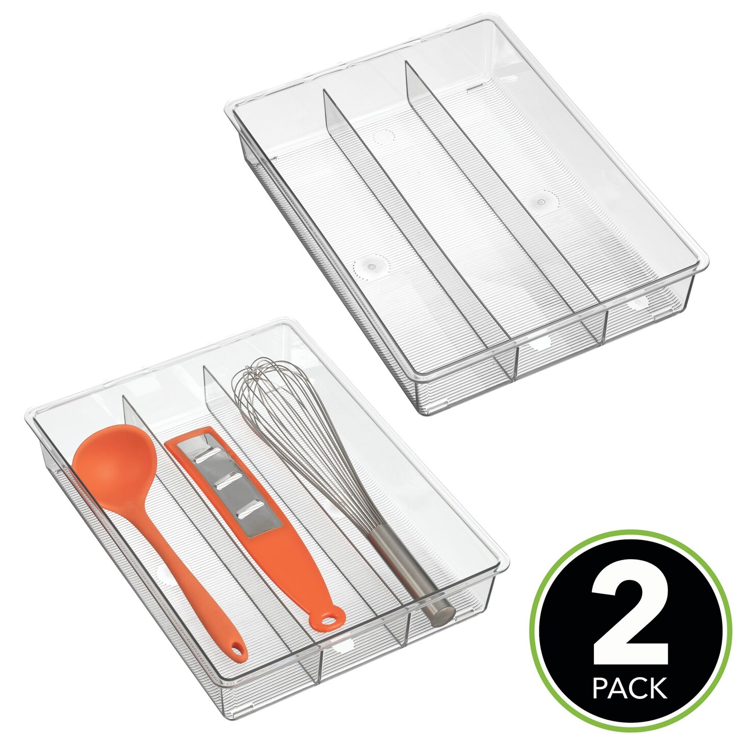mDesign Plastic 3-Section In-Drawer Kitchen Utensil Organizer Tray