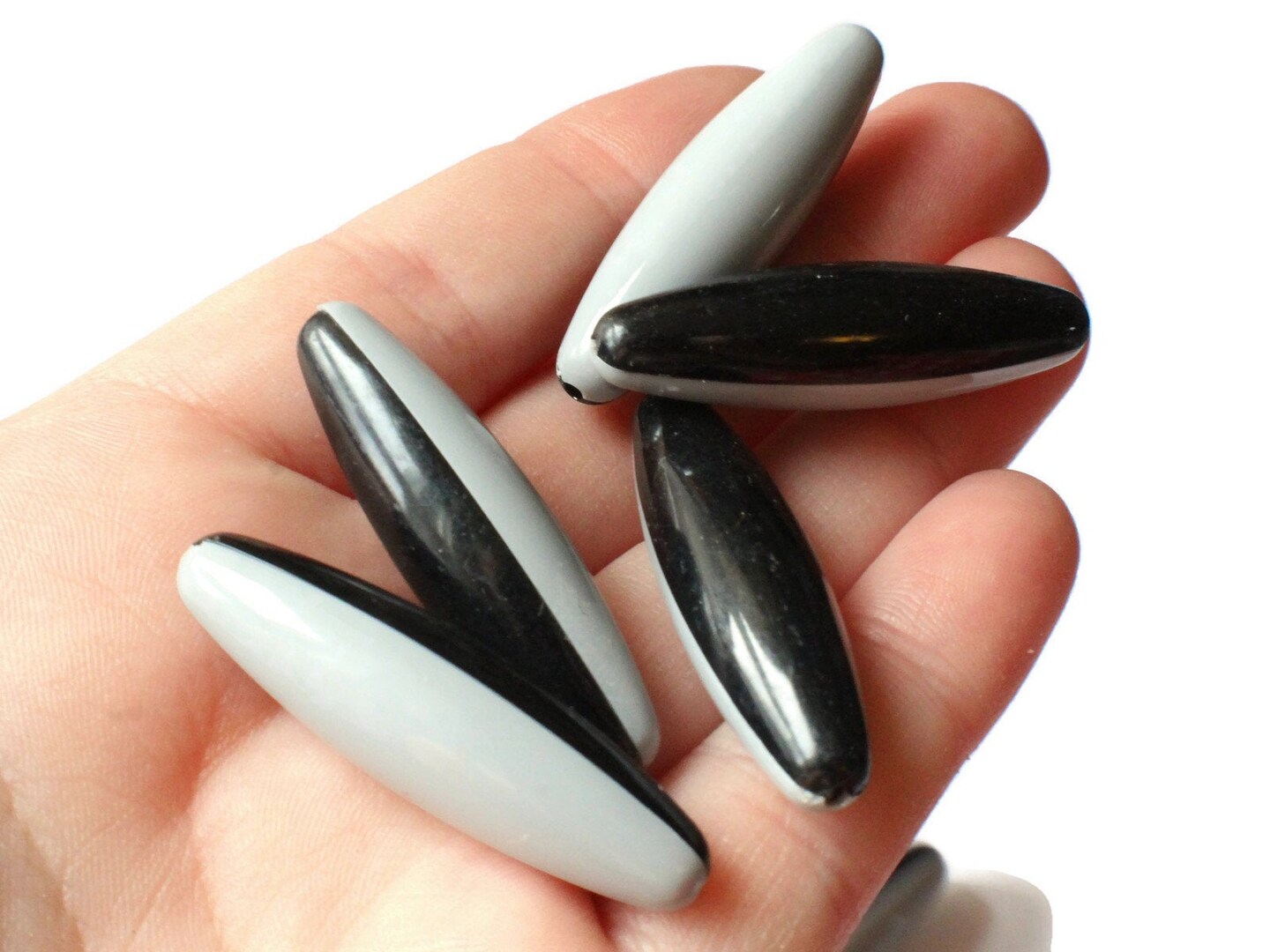 10 40mm Black and Grey Two Tone Beads Vintage Plastic Tube Beads