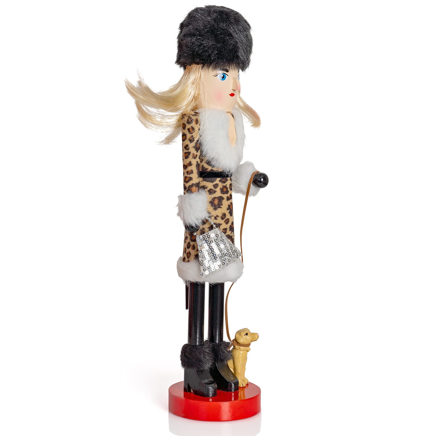 Ornativity Shopping Lady Christmas Nutcracker - Wooden Glitter Shopper with Dog Themed Holiday Nut Cracker Doll Figure Toy Decorations