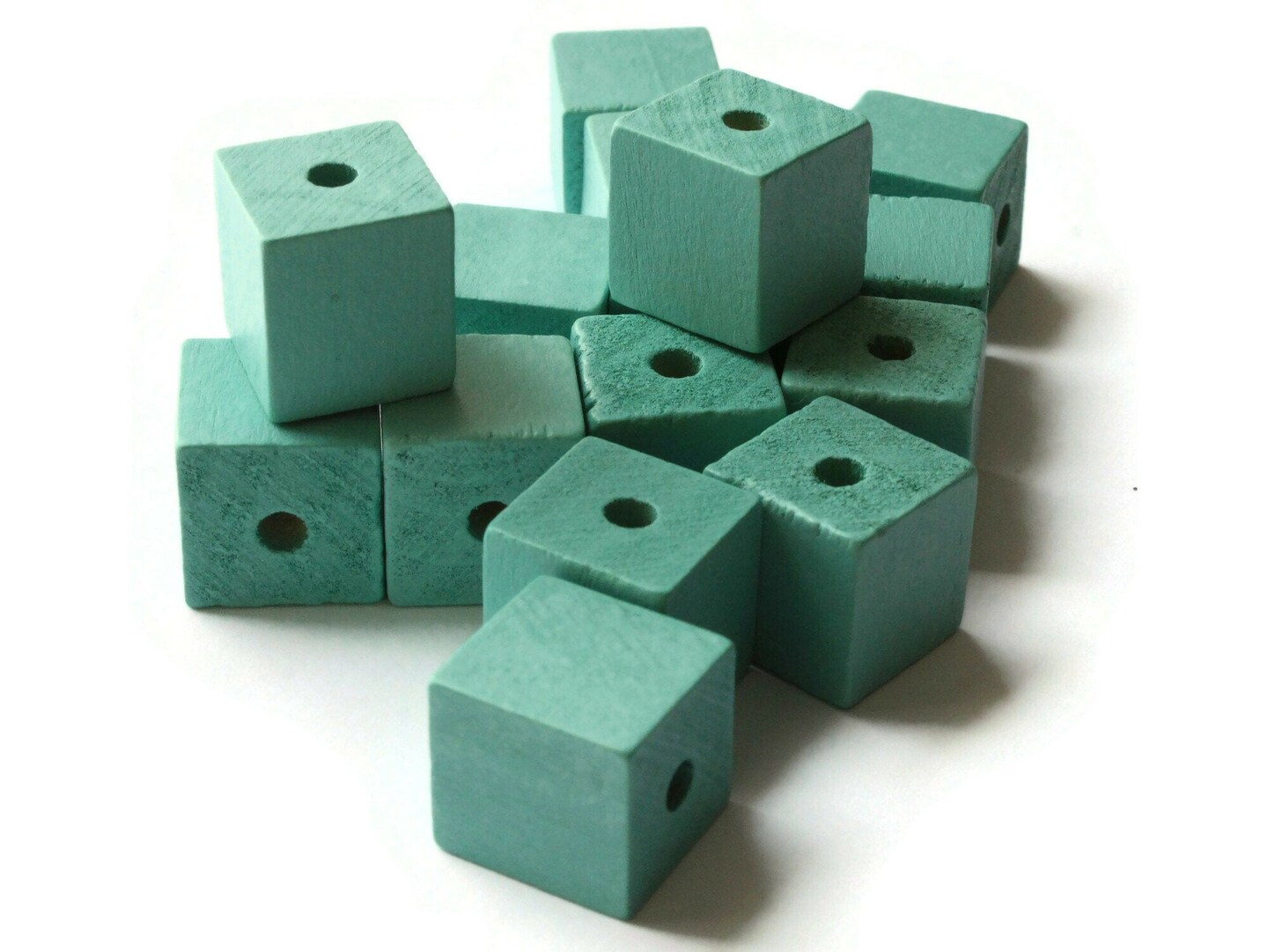 15 15mm Light Blue Wooden Cube Beads