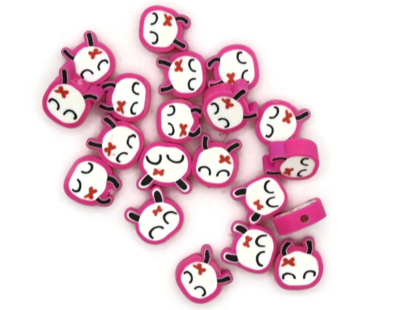 20 Bright Pink Blinking Rabbit Beads - Polymer Clay Bunny Head Beads