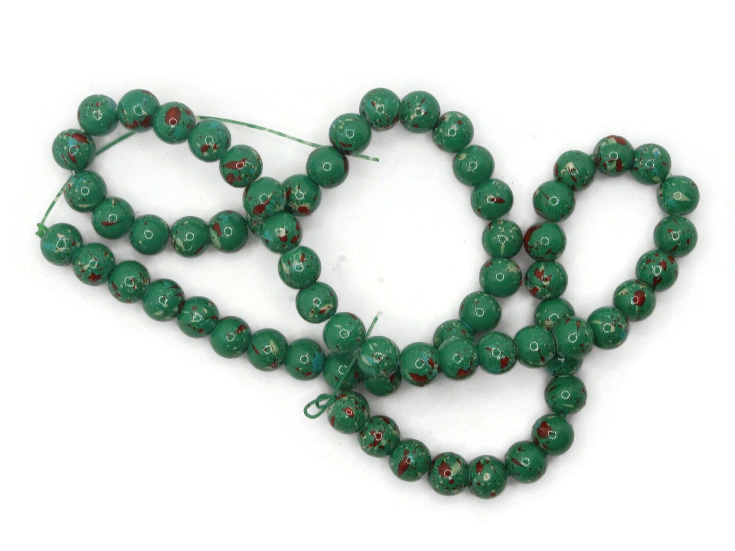 68 6mm Green and Red Splatter Paint Round Glass Beads