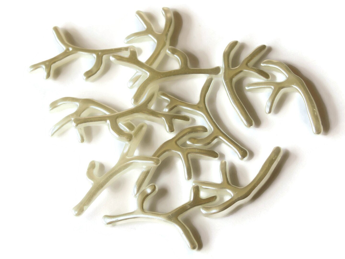 12 White Pearl Branch Beads Faux Pearls Plastic Antler Beads