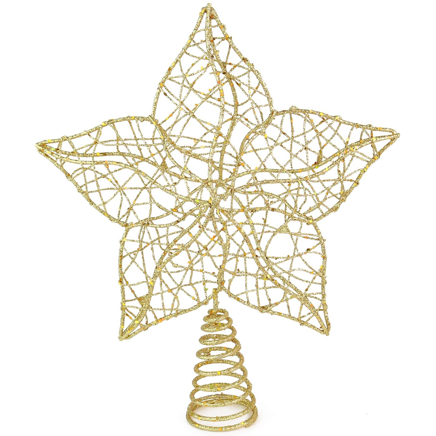 Ornativity Glittered Star Tree Topper - Christmas Gold Sparkle Wire Star Leafy Decoration