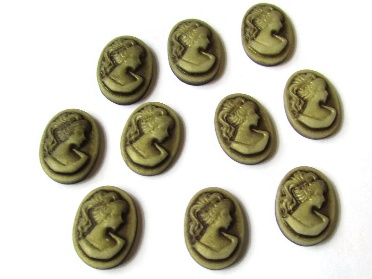 10 18mm x 13mm Caramel Brown Resin Cameo Cabochons - Greek Style Woman's Face