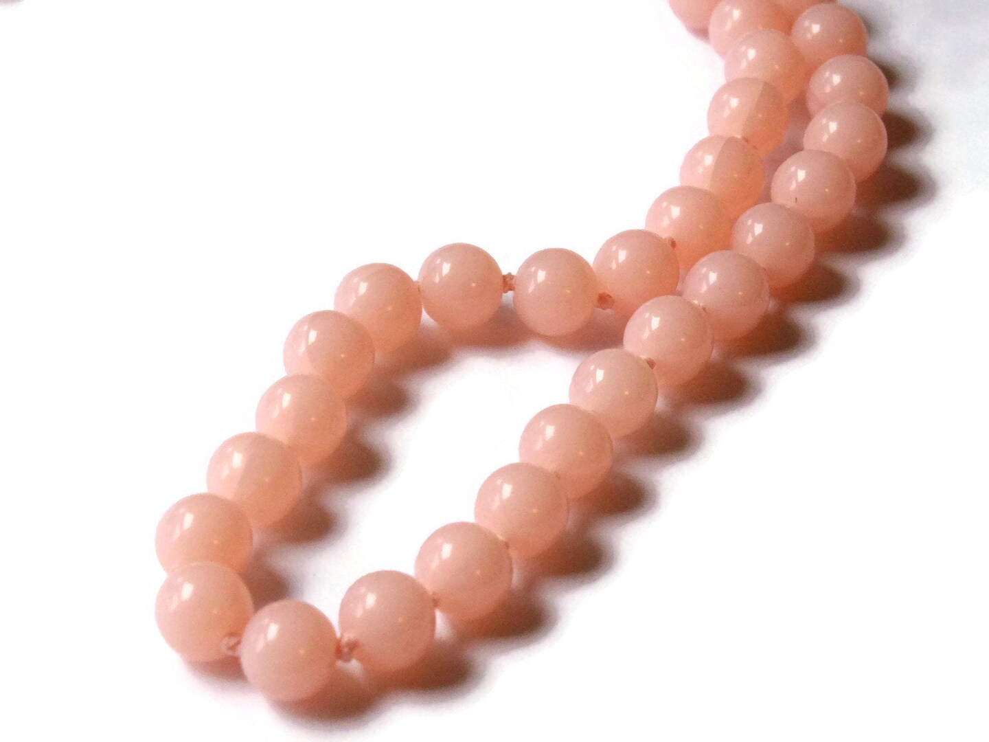 23 Inch Vintage Hand Knotted Pink Bead Necklace