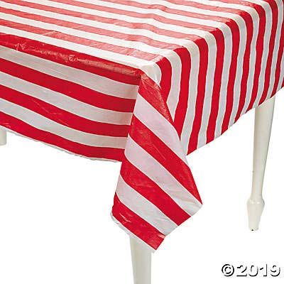 Fun Express Red and White Striped Tablecloth Roll (100 ft) Circus Carnival Party Supplies