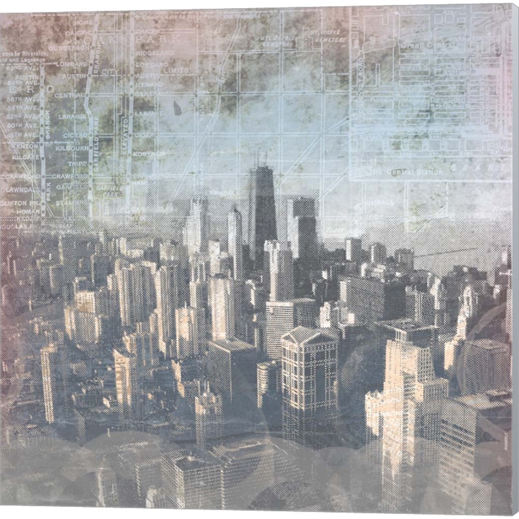 Chicago Skyline by Dan Meneely 14&#x22; x 14&#x22; Canvas Wall Art (Set of 2)