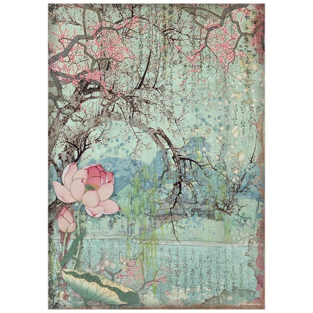 Stamperia Rice Paper Sheet A4-Oriental Tree, Sir Vagabond In Japan