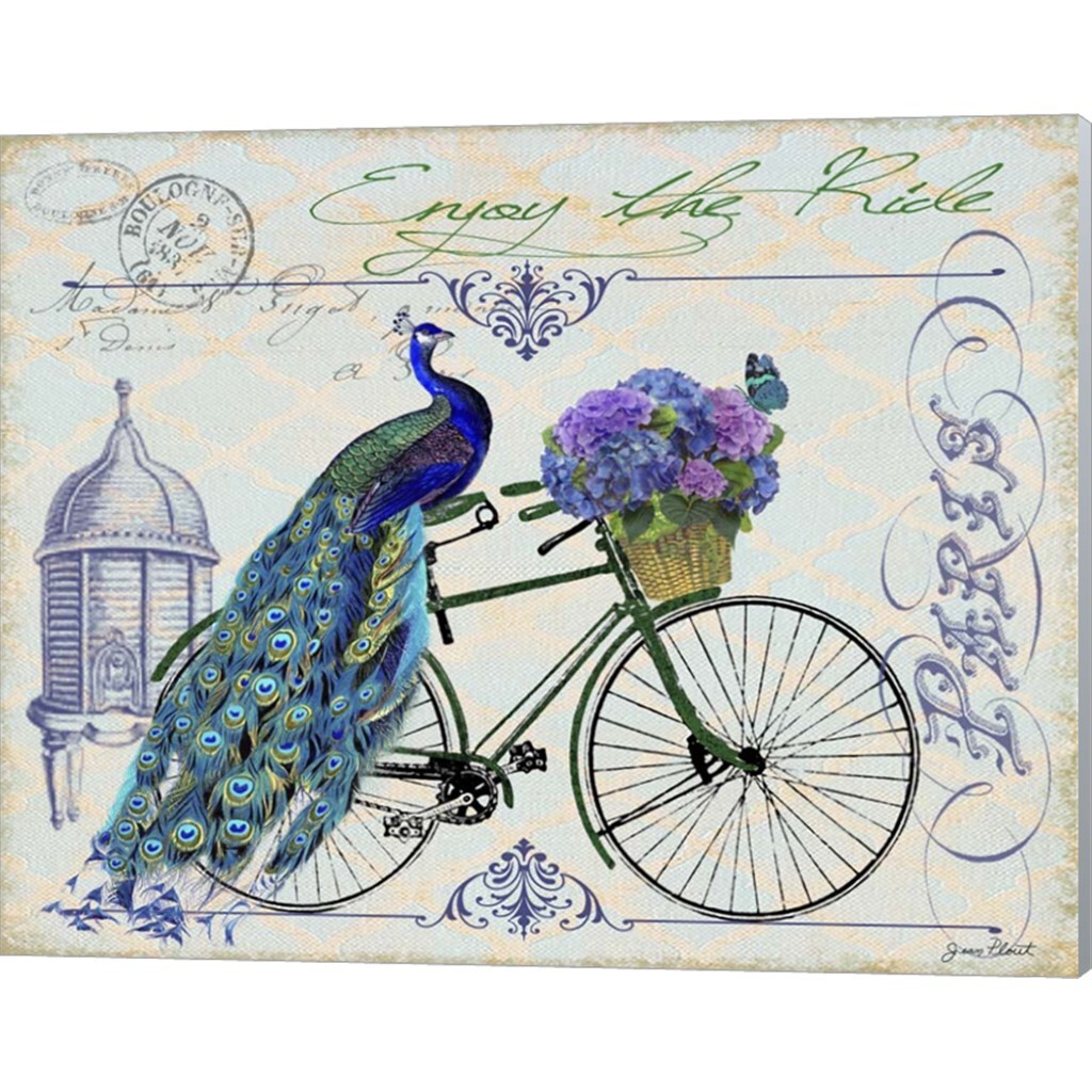 Peacock On Bicylce by Jean Plout 15&#x22; x 12&#x22; Canvas Wall Art (Set of 2)
