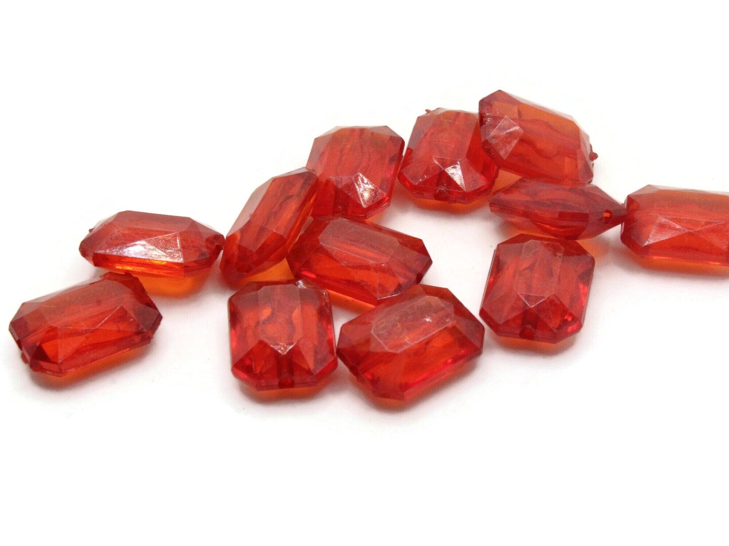 12 18mm Red Acrylic Gems - Rectangle Jewel Beads
