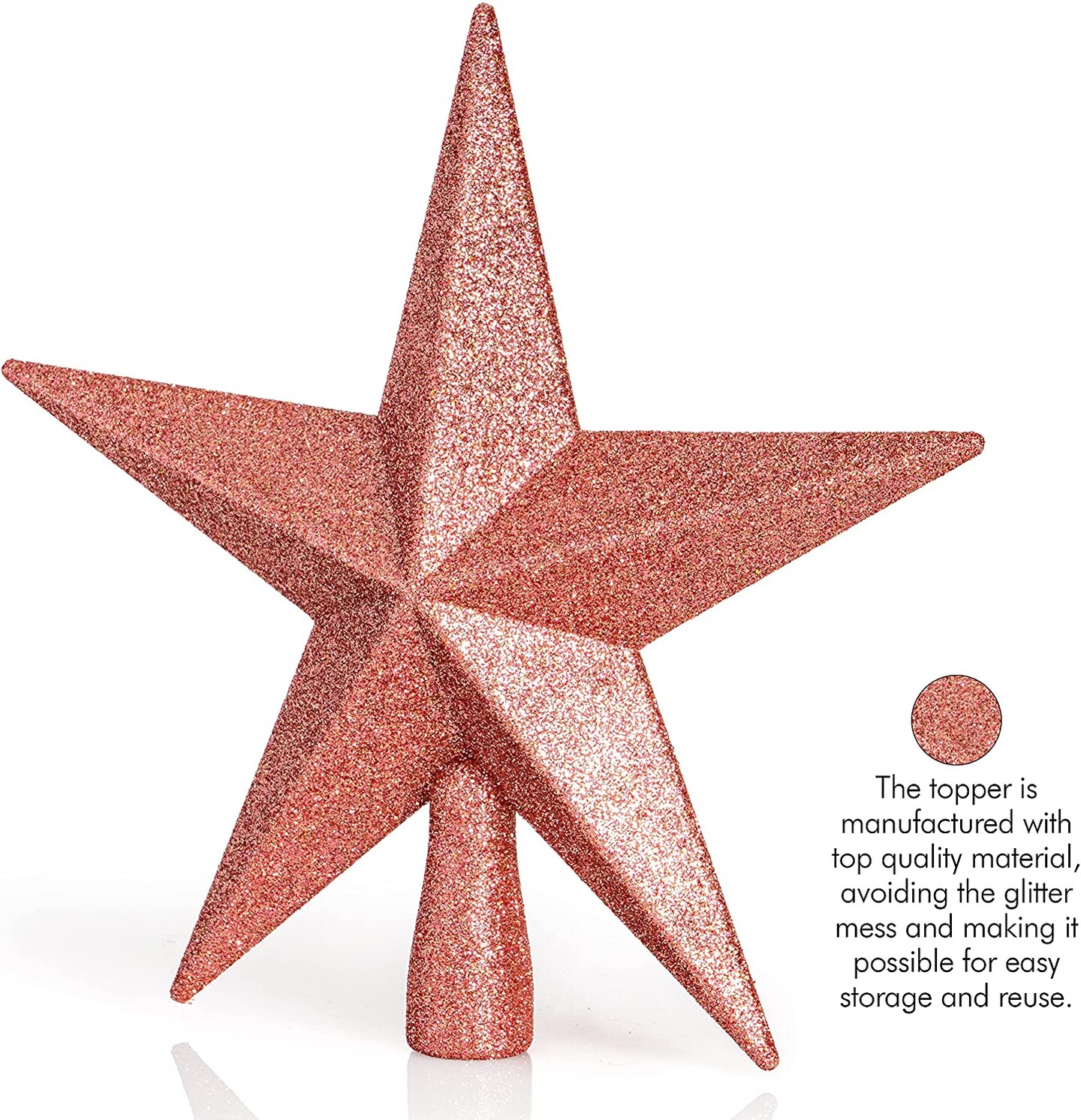 Ornativity Glitter Star Tree Topper - Christmas Rose Gold Decorative Holiday Bethlehem Star Ornament