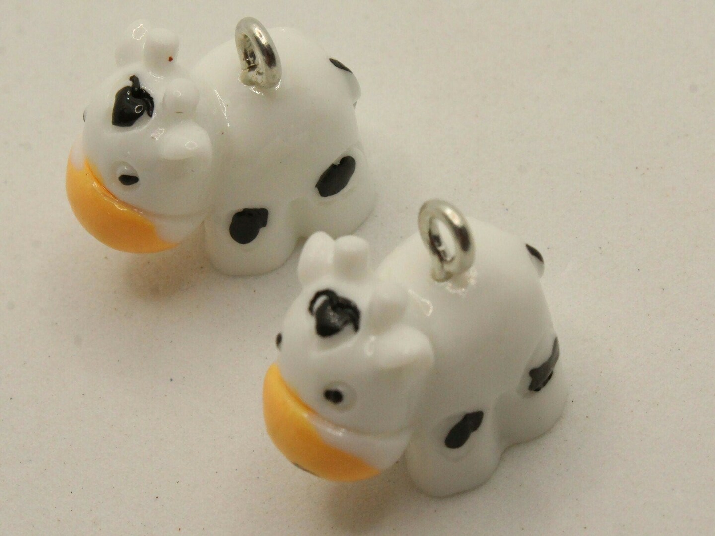 2 16mm Black and White Resin Cow Charms