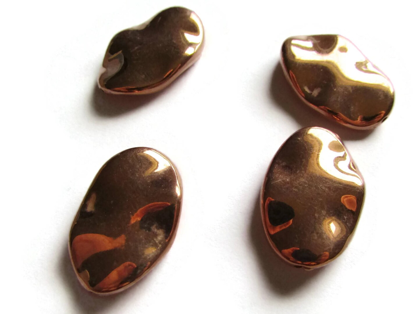 4 30mm Vintage Red Copper Flat Wavy Oval Beads Copper Plated Plastic Beads