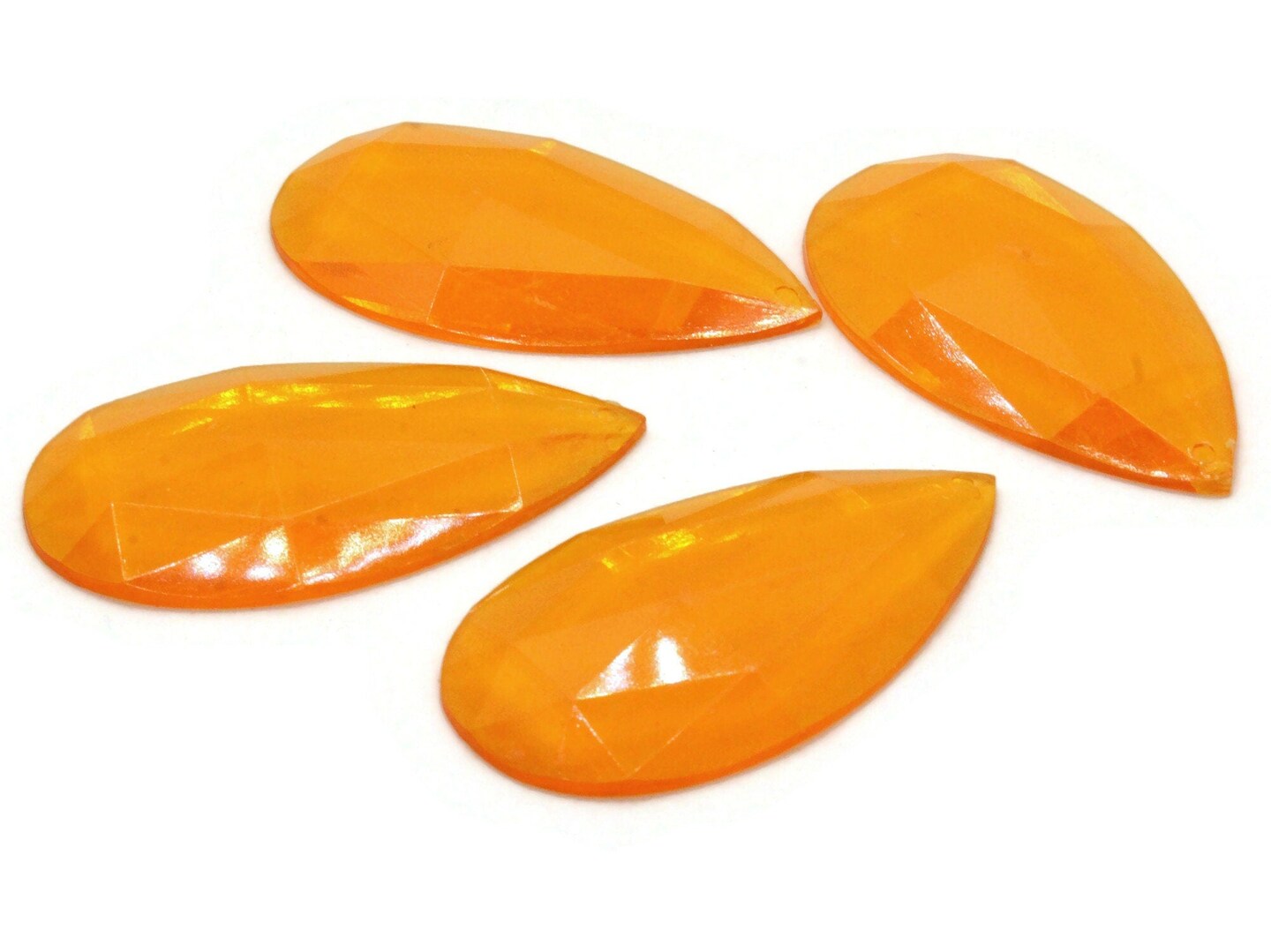 4 50mm Faceted Teardrop Orange Vintage West German Plastic Cabochons