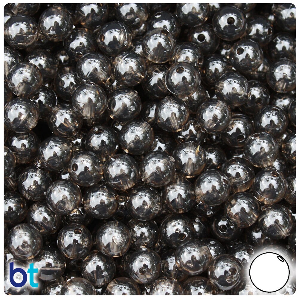 BeadTin Jet Transparent 8mm Round Plastic Craft Beads (300pcs)