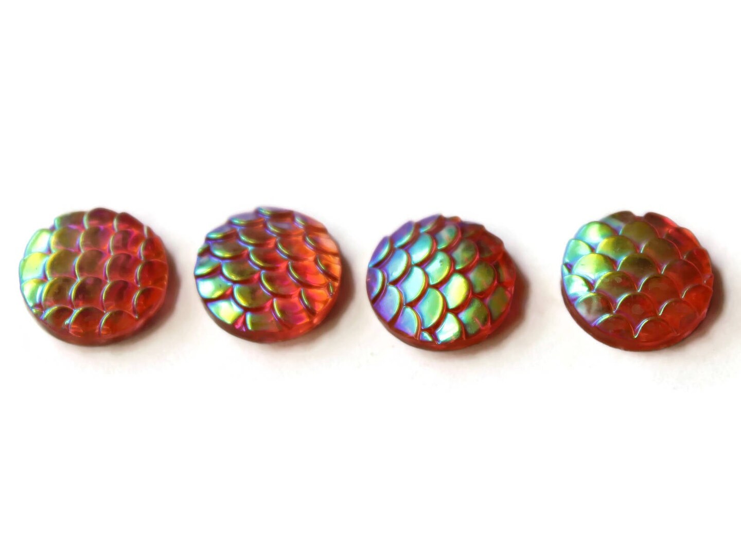 12mm Round Pink Mermaid Scale Flat Back Cabochons