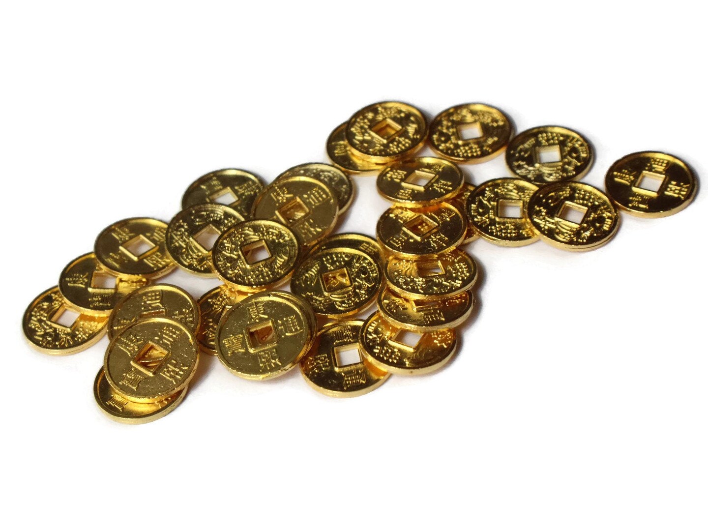 30 10mm Gold Chinese Coin Beads Miniature Replica Money with KangXi