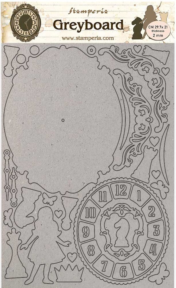 Stamperia Greyboard Cut-Outs A4 2mm Thick-Alice Clock