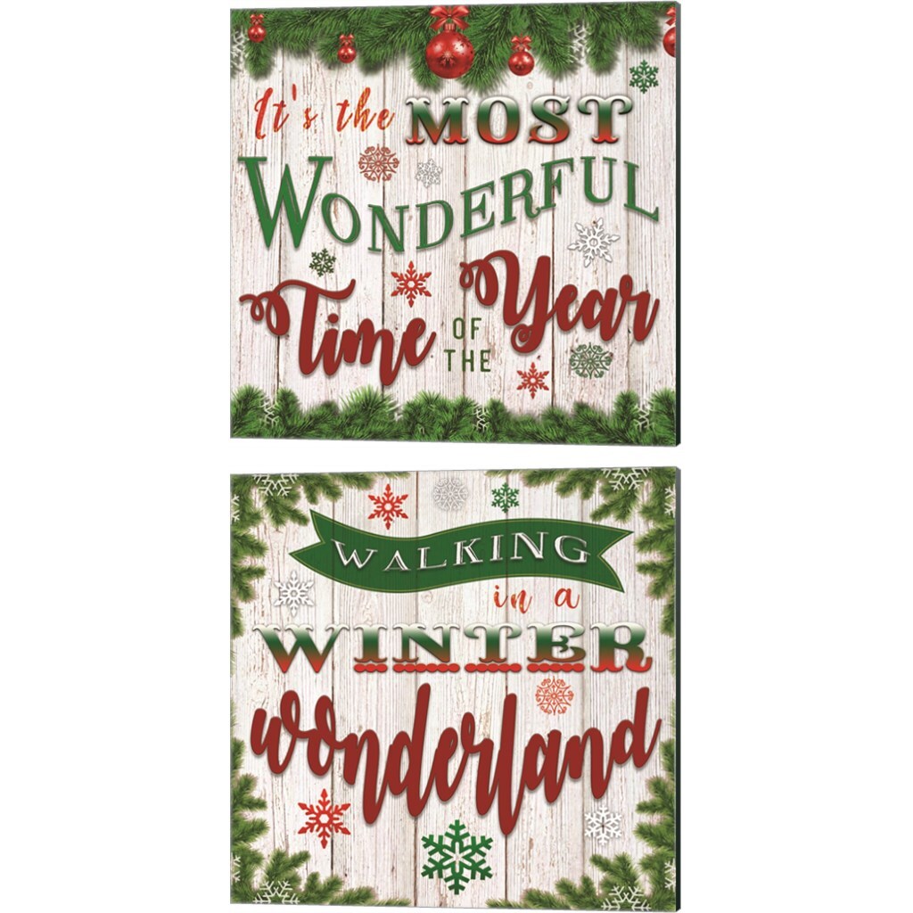 Its the Most Wonderful Time of the Year Walking in a Winter Wonderland by Bluebird Barn 14" x 14" Canvas Wall Art (Set of 2)