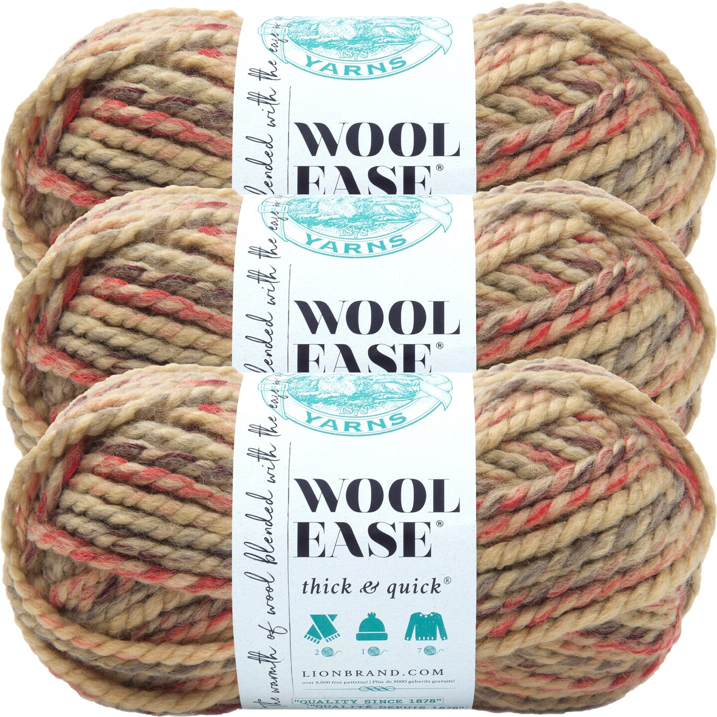 (3 Pack) Lion Brand Wool-Ease Thick &#x26; Quick Yarn - Jam Cookie