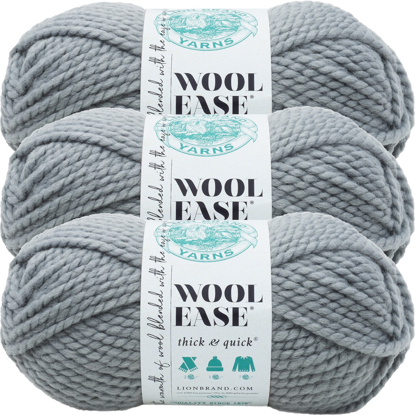 (3 Pack) Lion Brand Wool-Ease Thick &#x26; Quick Yarn - Slate
