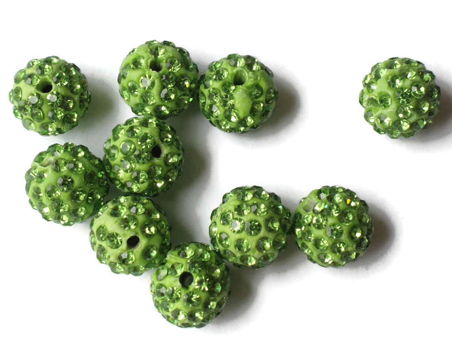 12mm Green Rhinestone Beads Round Polymer Clay Sparkle Beads Shamballa Beads Pave Gumball Bead