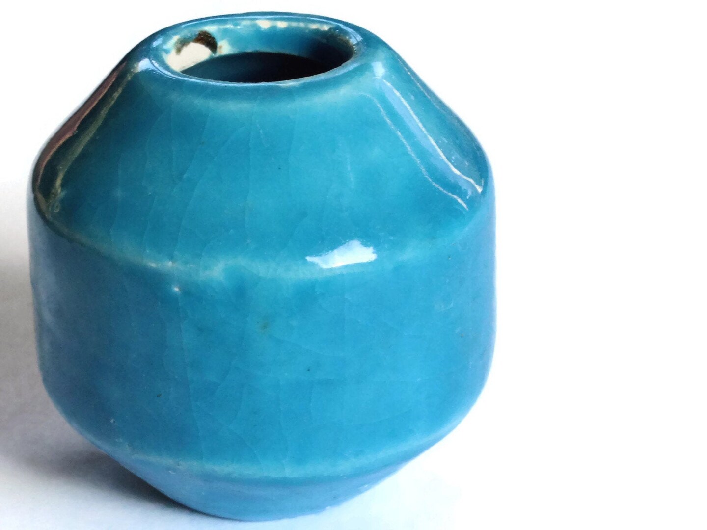 38mm Sky Blue Banded Round Bead Vintage Macrame Ceramic Porcelain Bead