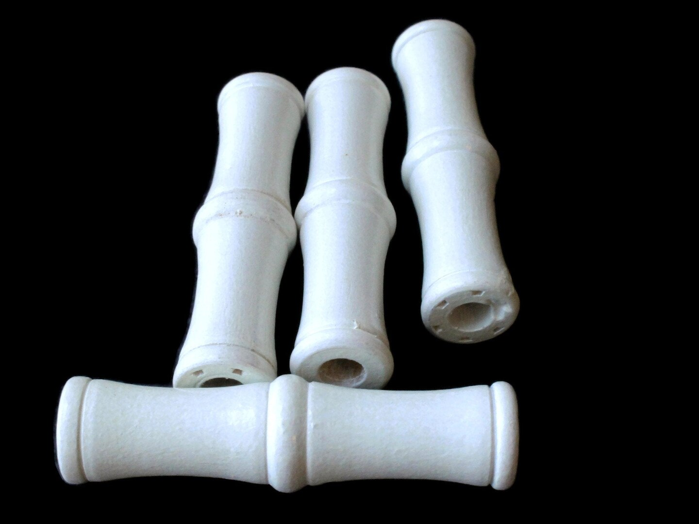 4 61mm Large Hole White Wood Macrame Tube Beads Vintage Wooden Beads