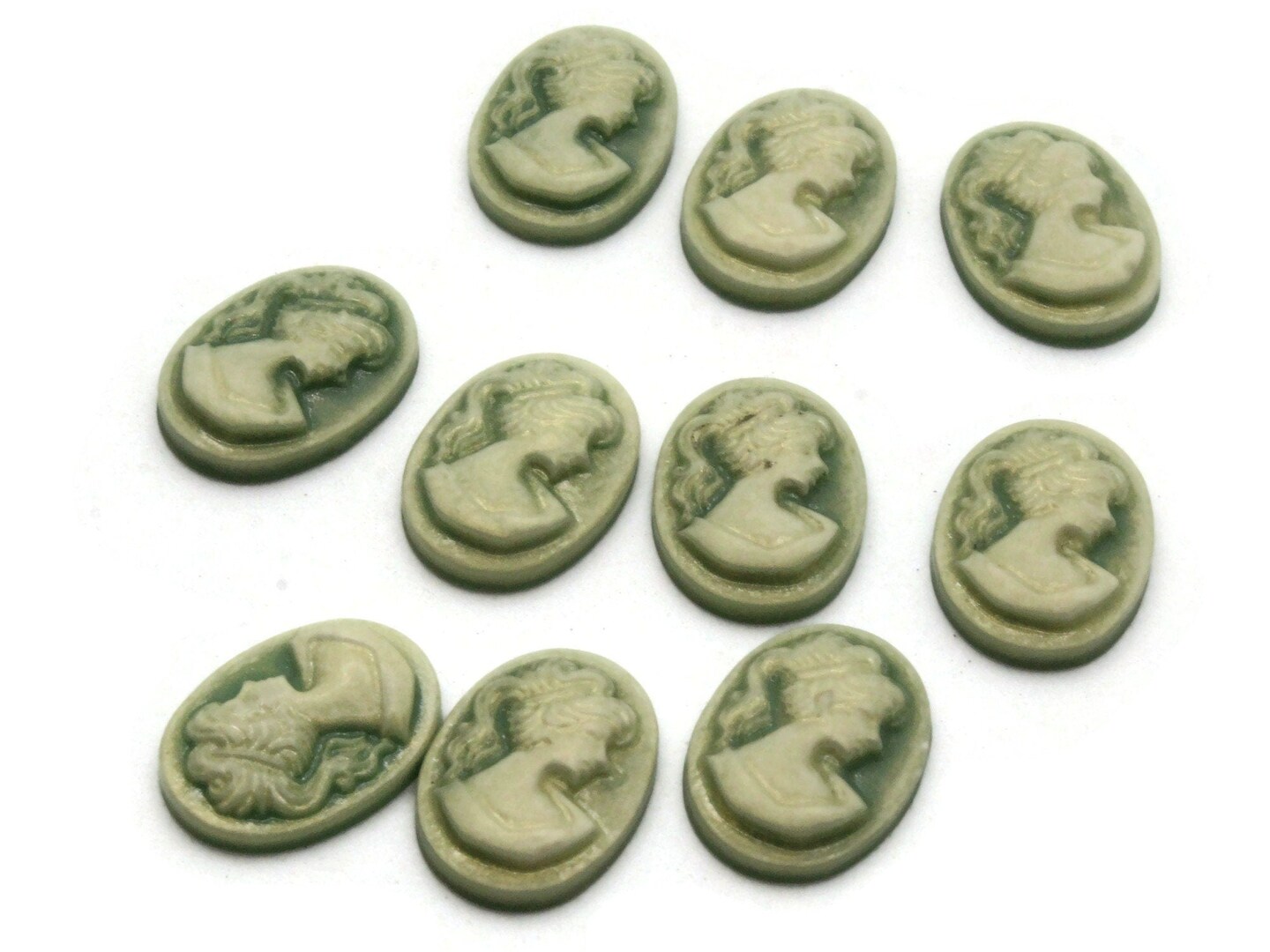10 18mm x 13mm Green Greek Woman Face Cameo Cabochons