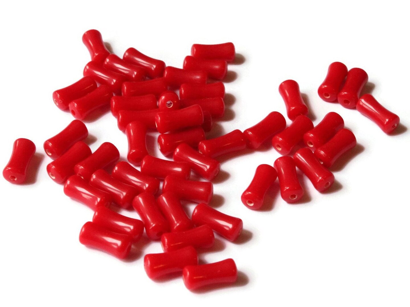 50 11mm Red Beads Tapered Tube Beads Vintage Plastic Beads