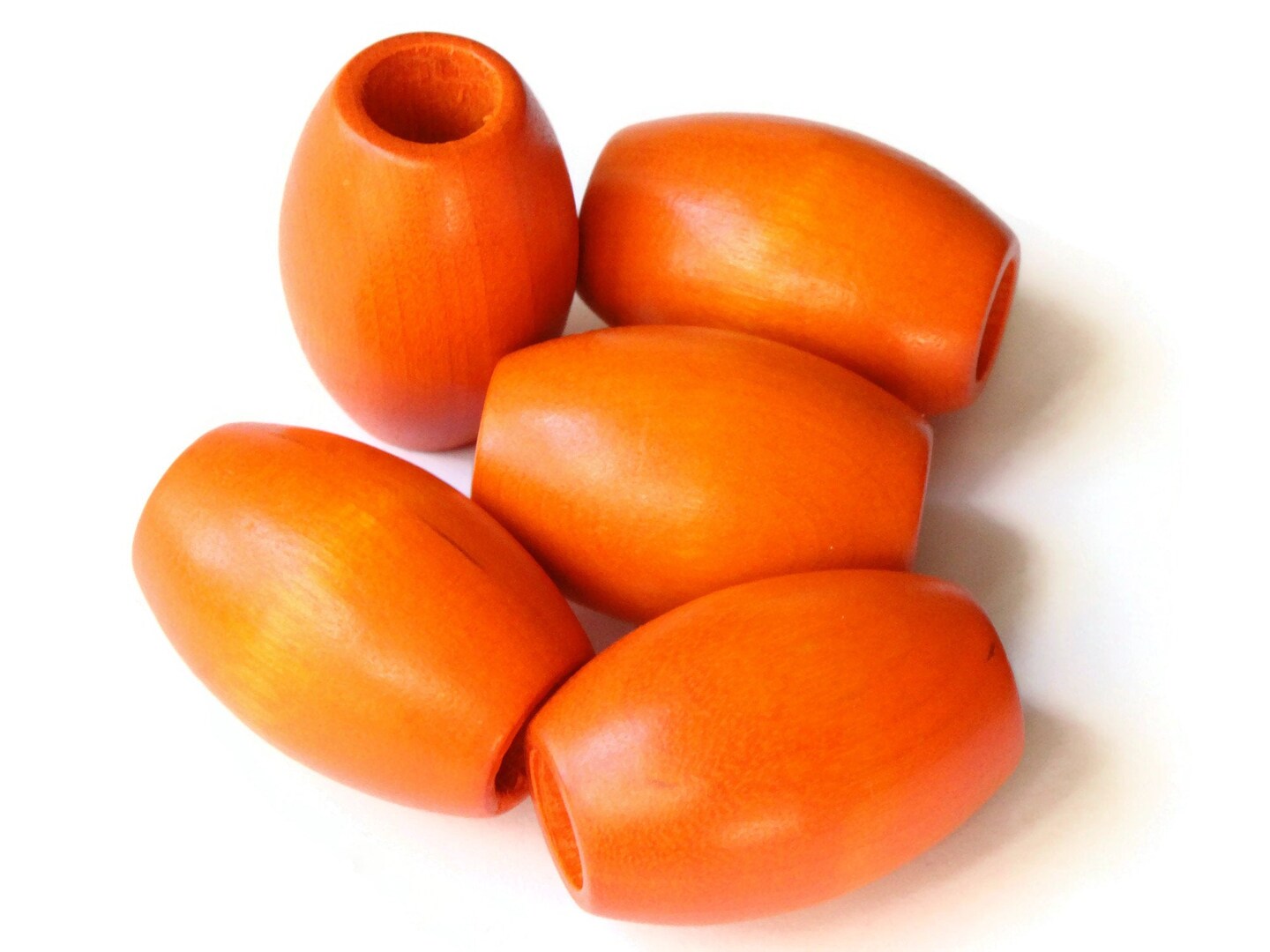 5 32mm Orange Wood Barrel Beads Vintage Macrame Large Hole Beads