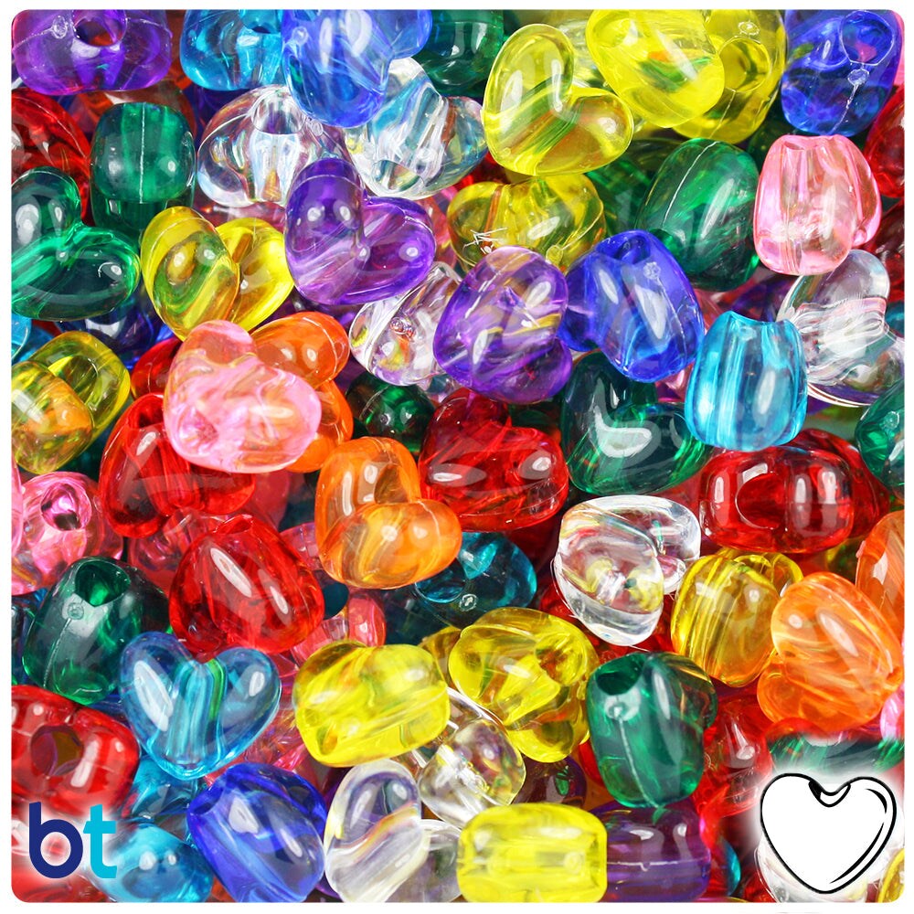 BeadTin Crystal Transparent 12mm Heart (HH) Plastic Pony Beads (250pcs)