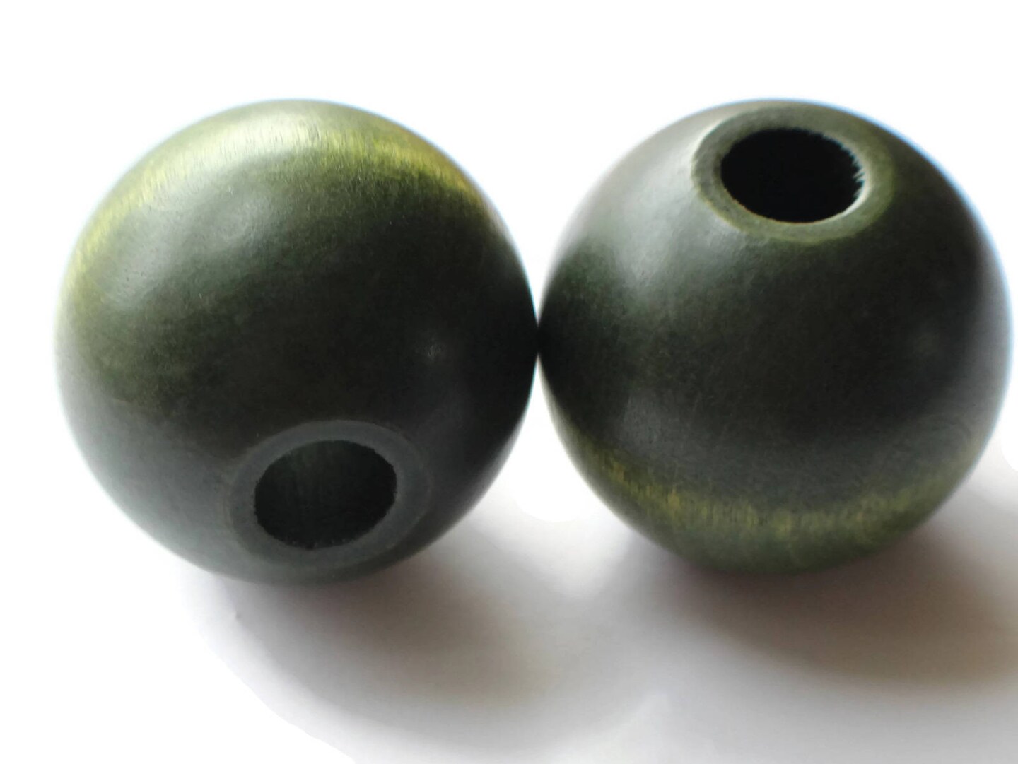 45mm Large Round Green Wood Beads Vintage Macrame Large Hole Beads