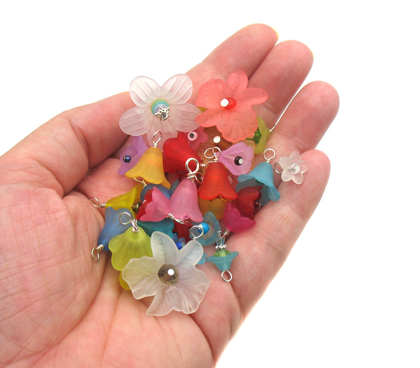 25 Assorted Flower Charms, Rainbow of Colors, Acrylic Flower Bead Dangles, Adorabilities