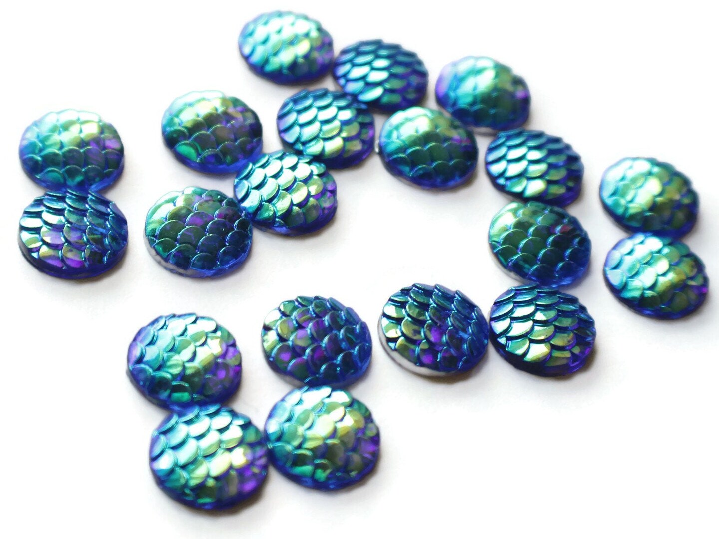 20 12mm Blue Mermaid Scale Cabochons Dragon Acrylic Cabochons Plastic Cabochons