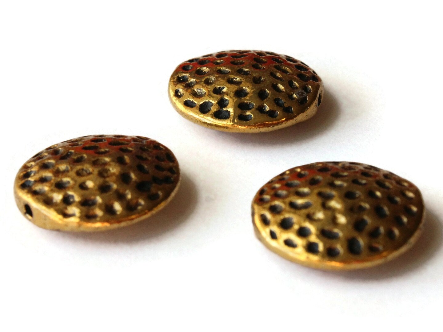 3 16mm Antique Golden Spotted Coin Beads