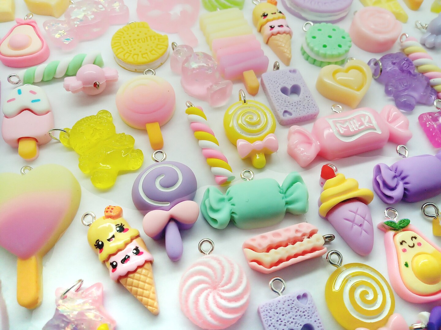 Pastel Food Charm Assortment, 20 pc Kawaii Candy and Sweet Pendants, Adorabilities