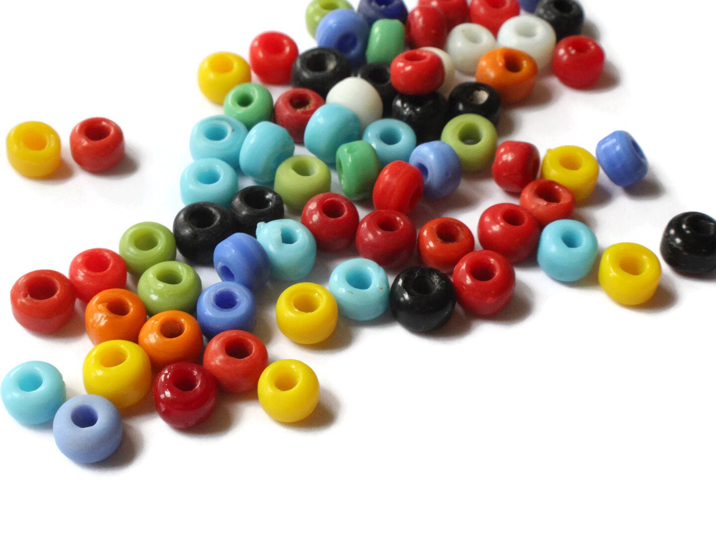 50 Vintage Mixed Color Glass Crow Beads - Large Hole Beads bE1