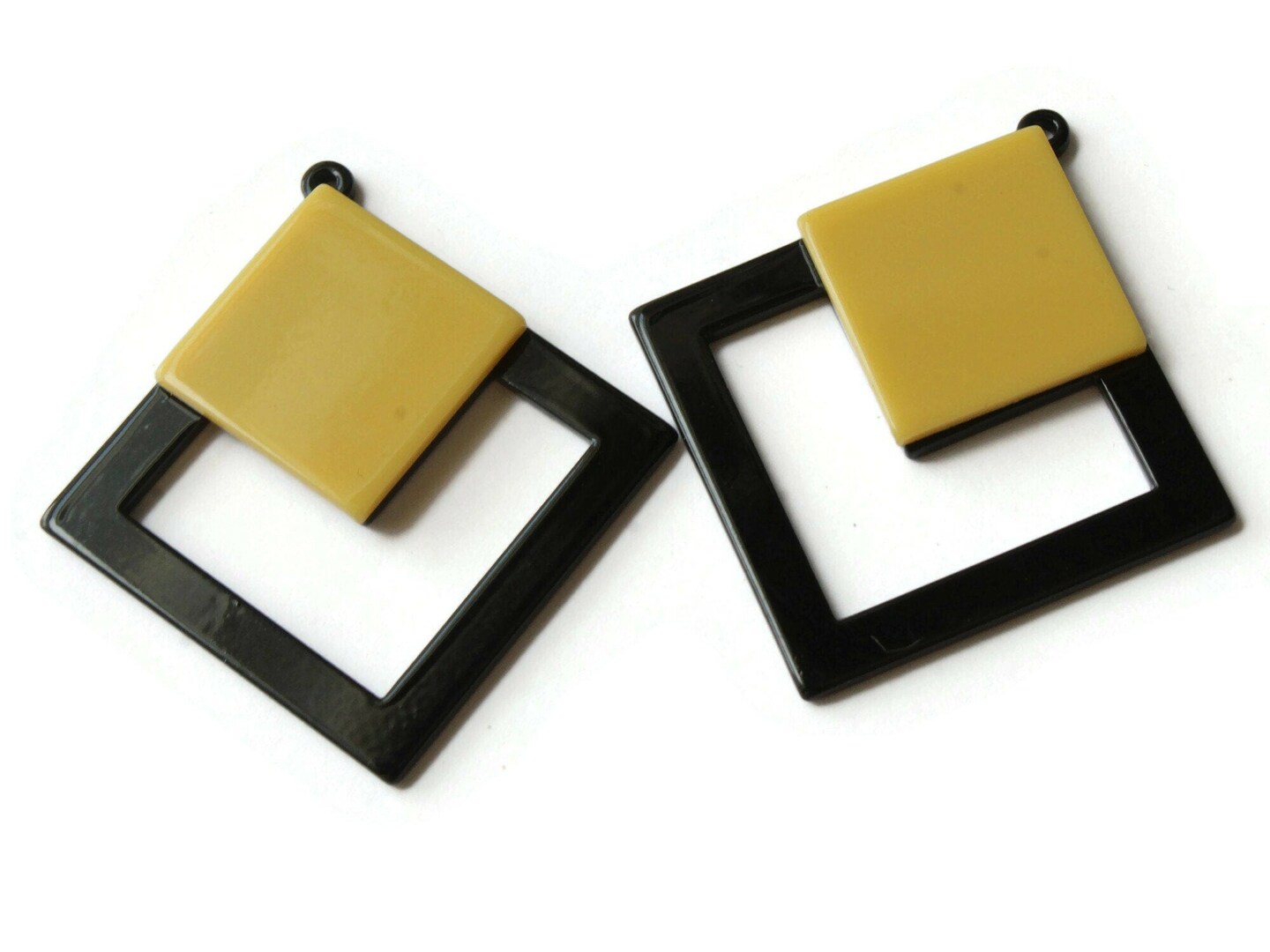 2 51mm Yellow and Black Double Square Resin Pendants