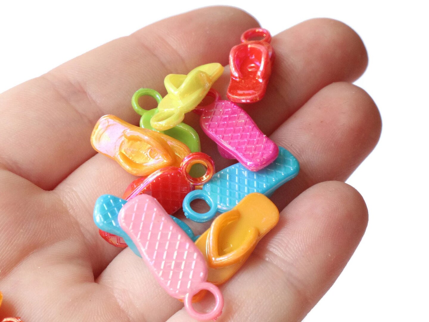 40 22mm Flip Flop Charms Mixed Color Sandal Charms Miniature Plastic Shoe Beads bI2