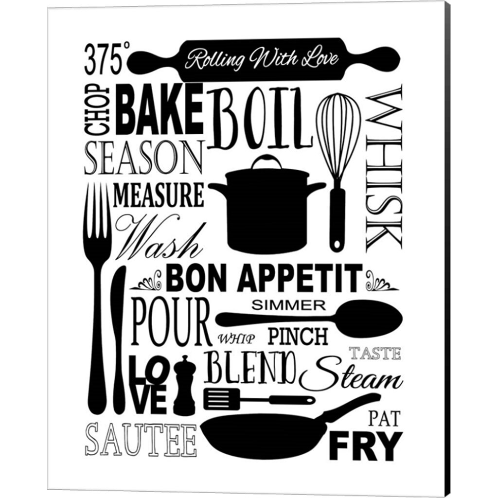 Culinary Love (black & white) by Leslie Fuqua 12" x 15" Canvas Wall Art (Set of 2)