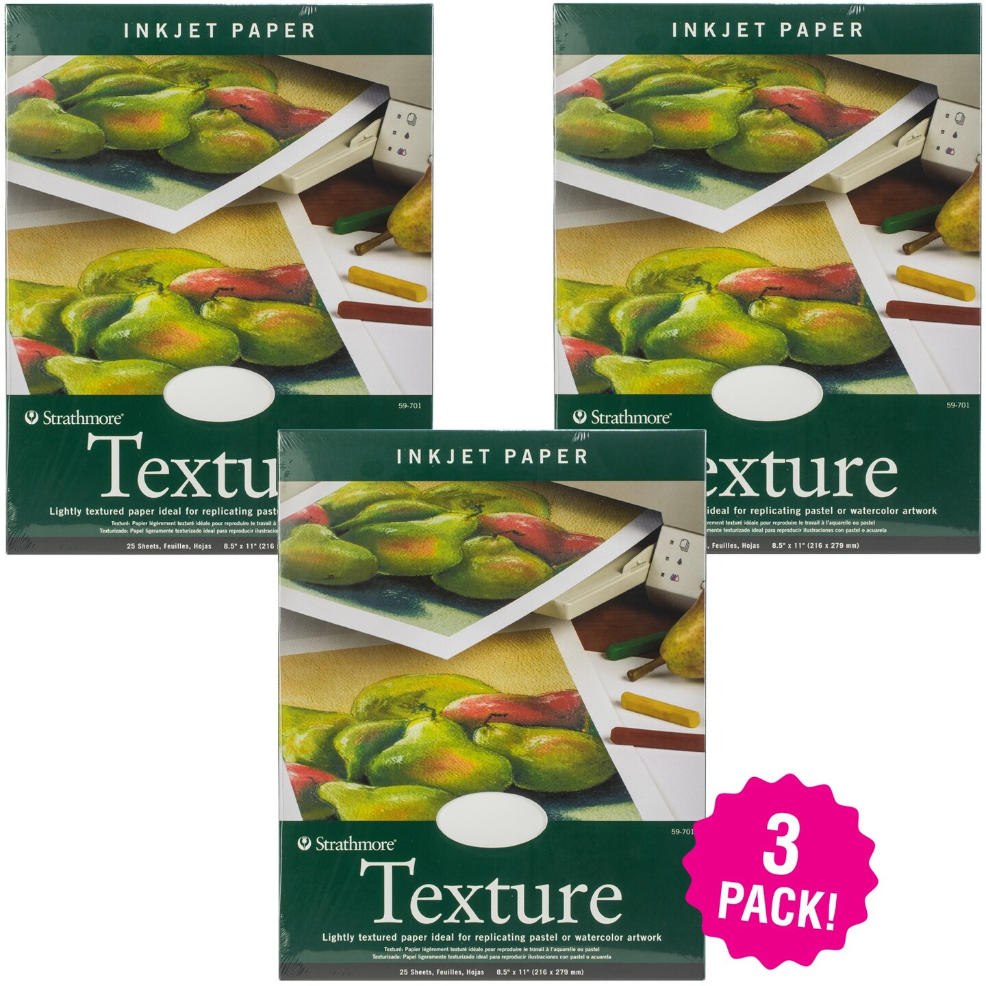 Multipack of 3 - Strathmore Ink Jet Paper Texture 8.5&#x22;X11&#x22;-25 Sheets