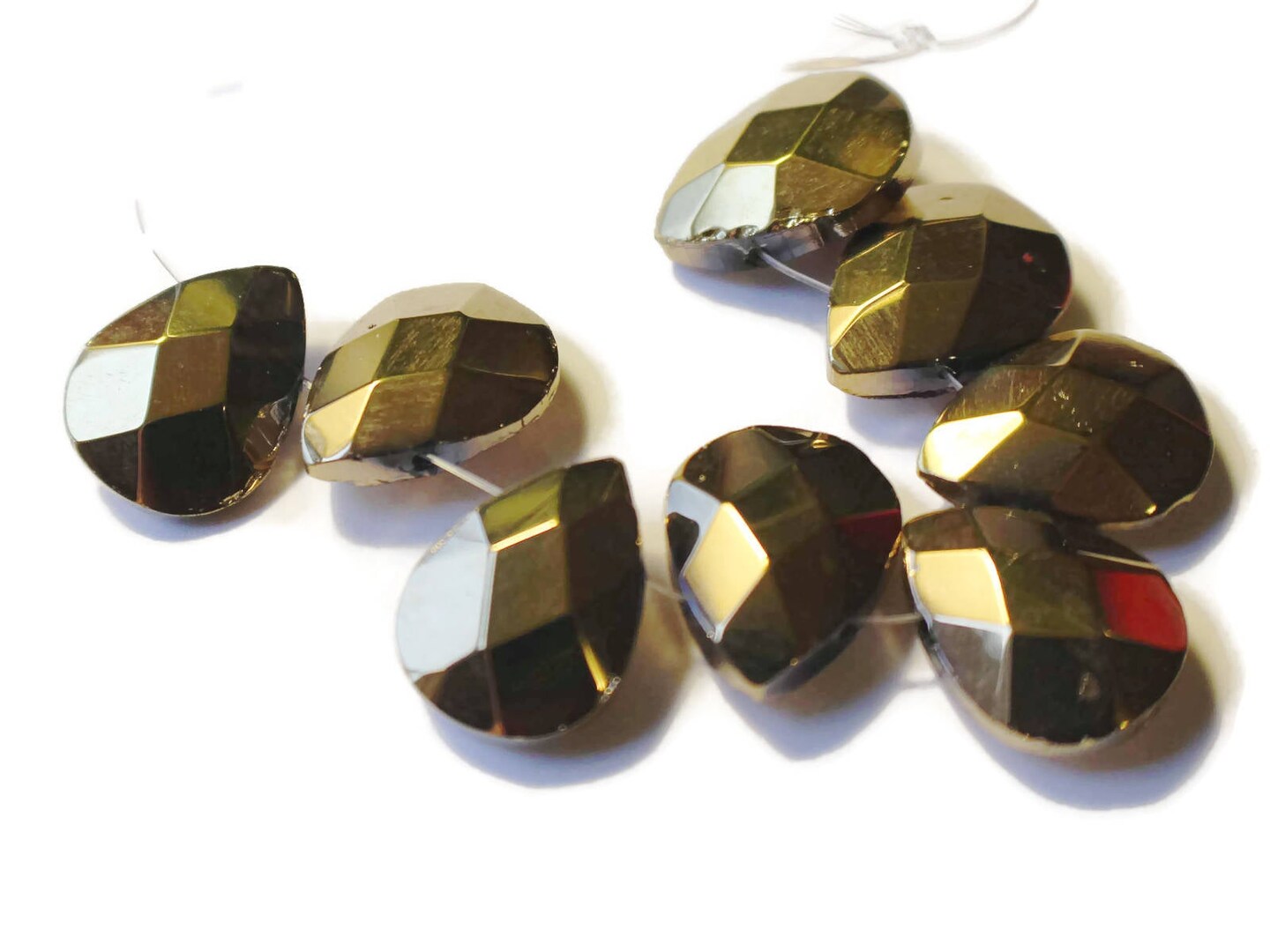 8 16mm Gold Glass Faceted Briolette Beads - Flat Faceted Teardrop Beads