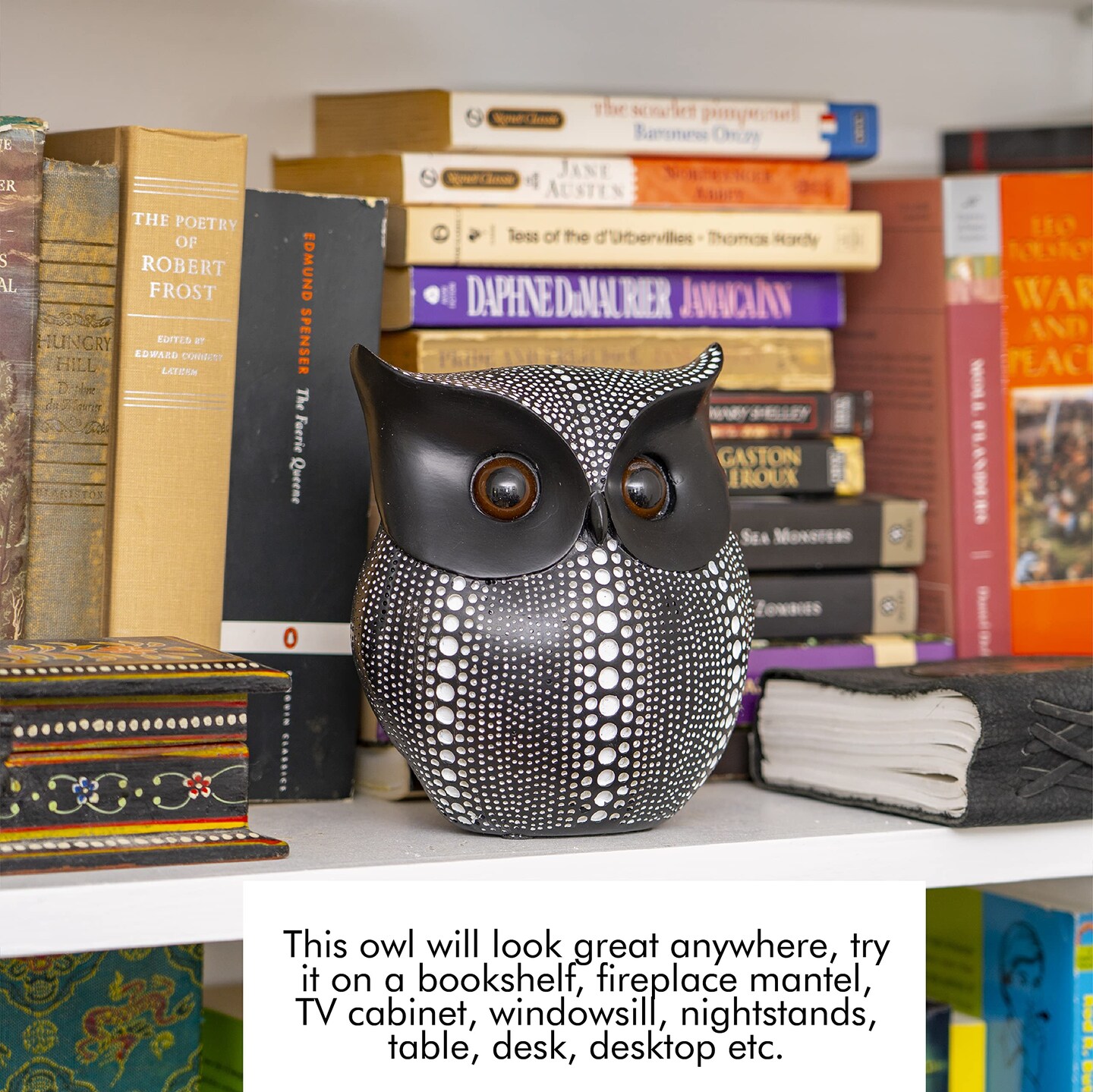 Ornativity Black Owl Statue Figurine - Animal Sculpture Home Decoration for Bedroom Living Room Kitchen Office Bathroom House Decor Figurines
