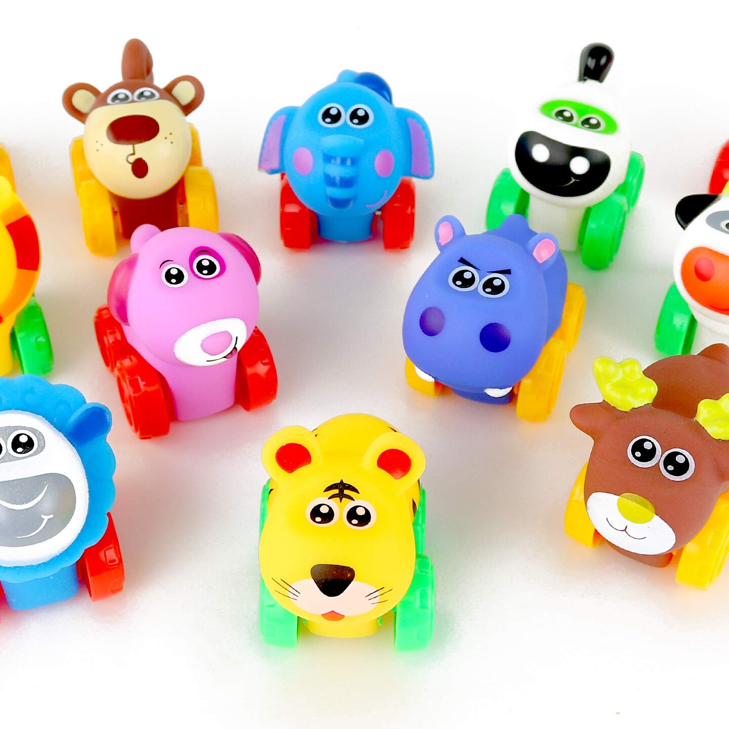 Big Mo&#x27;s Toys Animal Cars - Soft Rubber Cartoon Animal Push Toy Vehicles for Babies and Toddlers - Pack of 12