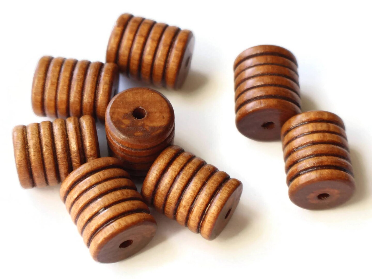 8 20mm Vintage Brown Striped Wood Tube Beads