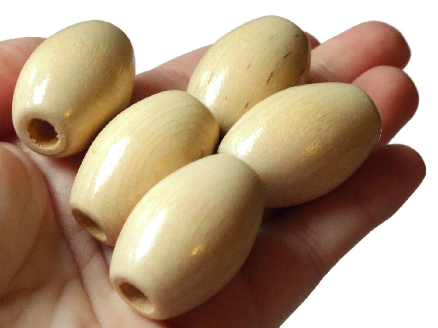 5 32mm Natural Wood Barrel Beads Vintage Wooden Macrame Beads